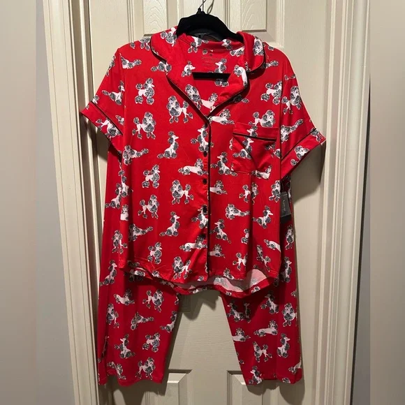 Kate Spade Poodle Print Pajama Set in Scarlet - Picture 1 of 3